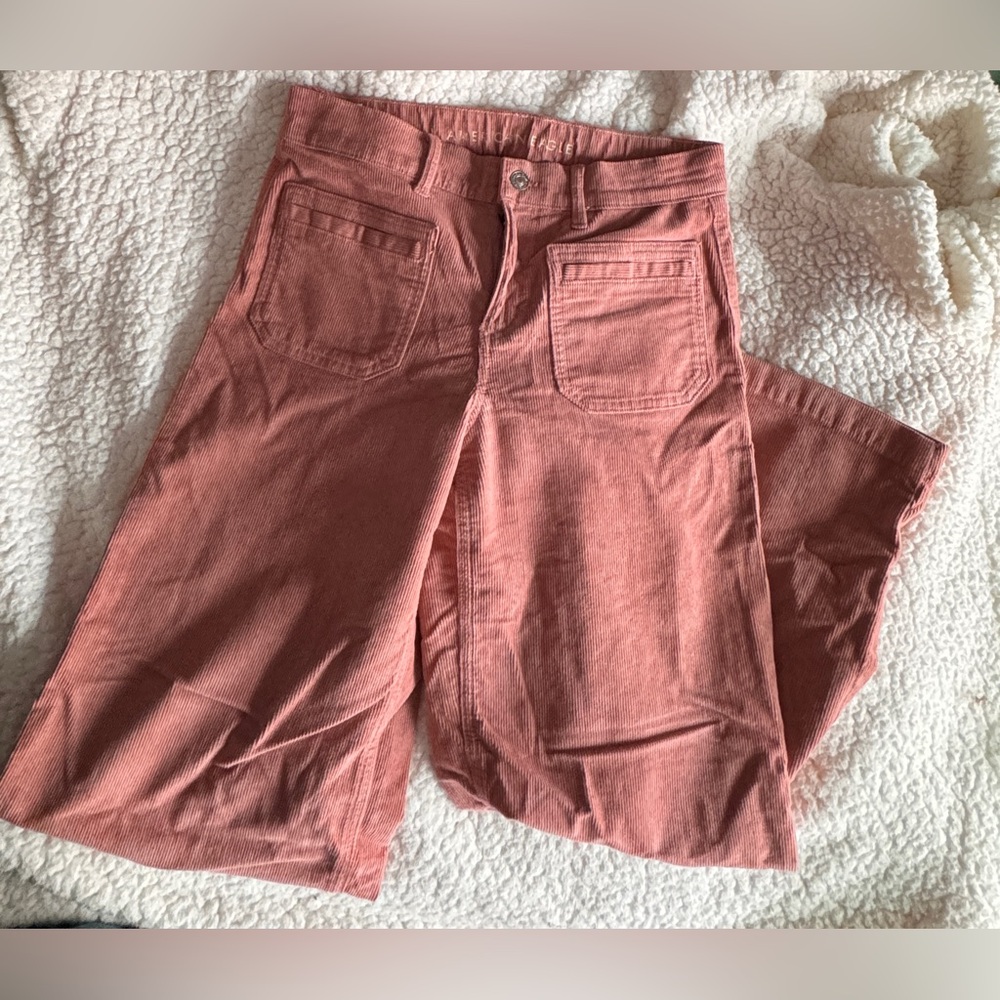 American Stretch Corduroy Low-Rise Baggy  Dusty Rose Wide-Leg Pant - 2 short
